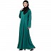 A-line abaya with piping on upper front-Green-black